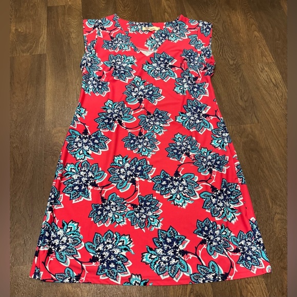 Aryeh Ladies Short Sleeve Pink Coral Blue Floral Summer Casual Dress Size Large - Picture 6 of 10